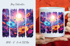 Butterfly on flowers, watercolor stripes, coffee mug Product Image 1