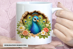Cute Peacock Floral Mug Design PNG | Colorful Bird Product Image 1