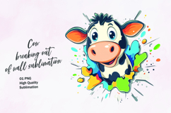 Cute cow breaking out of wall clipart sublimation Product Image 1