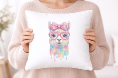 Cute Llama Watercolor PNG, Rainbow Alpaca with Glasses Product Image 5