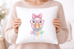 Cute Goose Watercolor PNG, Rainbow Duck with Glasses Product Image 5