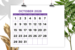 2028 Large Number Bold Color 8.5 x 11 Inch Calendar Template Product Image 5