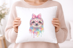 Cute Sloth Watercolor PNG, Rainbow Sloth with Glasses Product Image 5