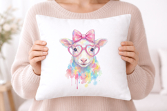 Cute Sheep Watercolor PNG, Rainbow Lamb with Glasses Product Image 5