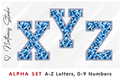 Blue Sequins Alpha Set. Letters Numbers Clipart. Product Image 5
