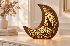 Halloween Crescent Moon Light SVG - Witch and Cat - 3mm Product Image 2