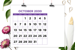 2030 Large Number Bold Color 8.5 x 11 Inch Calendar Template Product Image 5