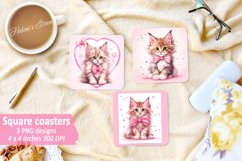 Cute cats Square Coaster | Valentine coaster sublimation png Product Image 1