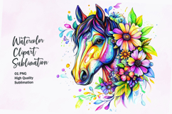 Horse head with flowers watercolor clipart sublimation Product Image 1