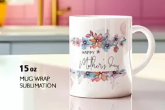 Mother's Day Blue Watercolor Flowers Mug Wrap Sublimation Product Image 1