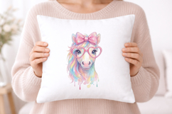 Cute Horse Watercolor PNG, Rainbow Pony with Glasses Product Image 5