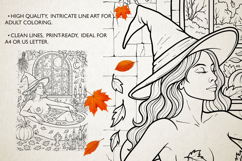 Witchy Autumn coloring pages, Halloween colouring page Product Image 5