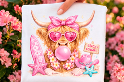 Beach Cowgirl Highland Cow PNG Product Image 1