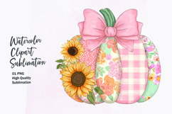 Floral Pumpkin with Bow Watercolor Clipart Sublimation Product Image 1