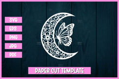 Butterfly Floral Crescent Moon Papercut Template SVG Product Image 1