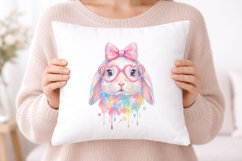 Cute Bunny Watercolor PNG, Easter Rabbit with Glasses Product Image 5