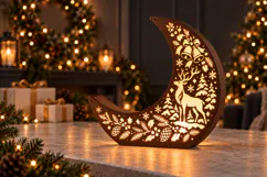 Christmas Crescent Moon Lantern SVG - Cottage & Deer Product Image 2