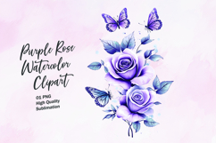 Purple rose with butterfly watercolor clipart sublimation Product Image 1