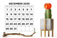 2030 Large Number Bold 8.5 x 11 Inch Calendar Template Product Image 5