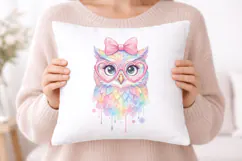 Cute Owl Watercolor PNG, Rainbow Owl with Glasses Product Image 5