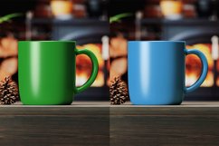 Coffee Mug on a Wooden Table by the Fireplace Mockup Product Image 5