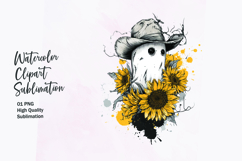 Cute ghost with sunflower watercolor clipart sublimation Product Image 1