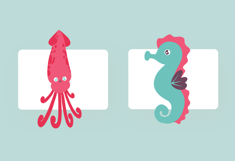 Red Turquoise Cute Marine Animals Illustration Set Product Image 6