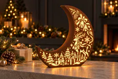Santa and Reindeer Moon Lantern SVG Laser Cut Files Product Image 2
