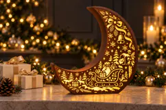 Christmas Train and Sleigh Moon Lantern Laser Cut SVG Product Image 2