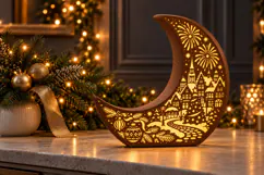 New Year Crescent Moon Lantern SVG - Midnight Clock and Town Product Image 2