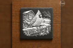 Cardinal at Barn Window Winter Laser Engraving PNG Product Image 6
