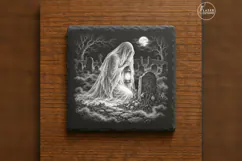 The Mistbound Mourner Halloween Cemetery Engraving PNG Product Image 6