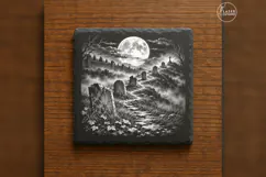 The Moonlit Processional Halloween Cemetery Engraving PNG Product Image 6