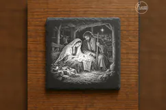 Holy Family at Cradle Laser Engraving PNG Product Image 1