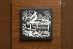 Waxwing at Frozen Fountain Winter Laser Engraving PNG Product Image 1