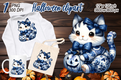 Cute Halloween cat clipart |Coquette bows hat shirt designs Product Image 1