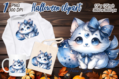 Cute Halloween cat clipart |Coquette bows hat shirt designs Product Image 1