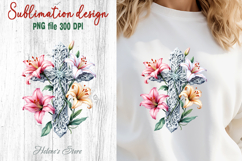 Easter Cross flowers Sublimation designs | Religious clipart Product Image 1