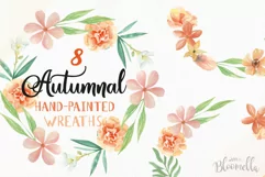 Autumnal Watercolor Floral Wreath Garlands Flowers Red Peach Product Image 1