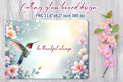 Hummungbird flowers kitchen glass cutting board sublimation Product Image 1