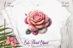 Pink yarn crochet Roses Clipart |Amazing knitted flower png Product Image 2