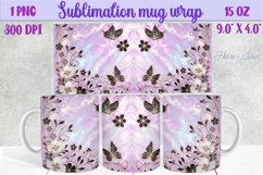 Lilac pastel floral mug wrap 15 oz sublimation design png Product Image 1