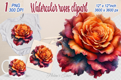 Watercolor Aesthetic Roses Clipart | Magic red orange Flower Product Image 1