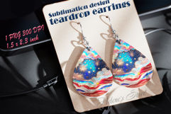 USA Patriotic firework teardrop earrings sublimation design Product Image 1
