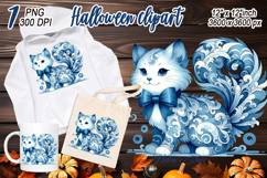 Cute Halloween cat clipart |Coquette bows hat shirt designs Product Image 2