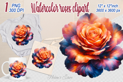 Watercolor Aesthetic Roses Clipart | Magic red orange Flower Product Image 1