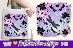 Dragonfly Flower pattern png |Purple sublimation design Product Image 1