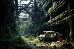 Abandoned industrial complex overrun by nature Product Image 1