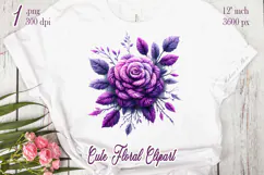 Purple yarn crochet Roses Clipart |Amazing knitted flower pn Product Image 2