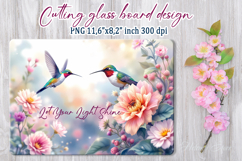 Hummungbird flowers kitchen glass cutting board sublimation Product Image 1